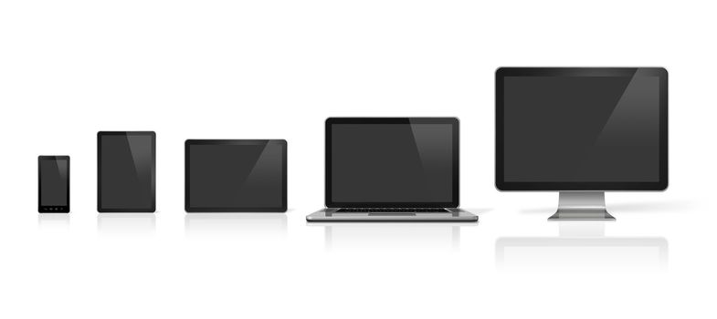 3D computer, laptop, mobile phone and digital tablet pc - isolated on white with clipping path