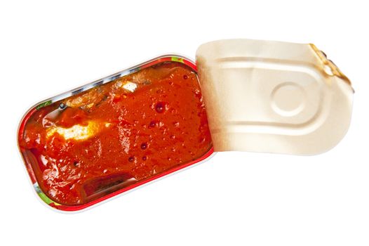 Fish in tomato sauce isolated on the white background