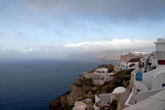 Low clouds over the sea in Santorini