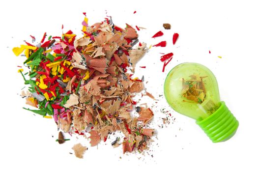 Shavings and sharpener isolated on the white background