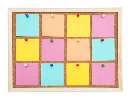 Corkboard with many postit isolated on the white background