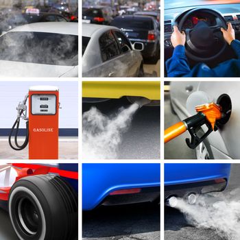collage of petroleum industry and pollution from cars