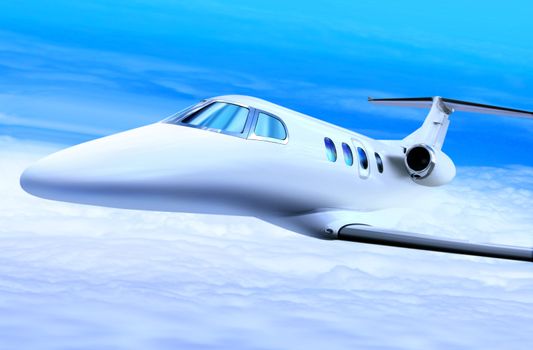 private white jet plane in the blue sky