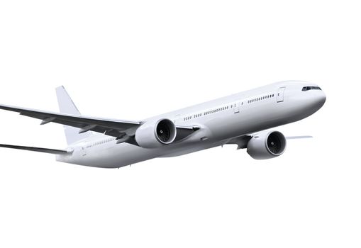 commercial airplane on white background with path