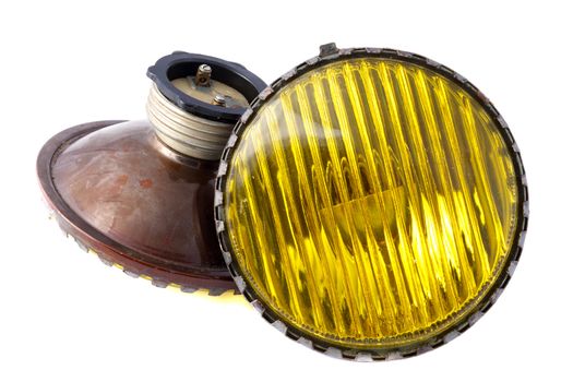 Yellow Car fog lights on white background
