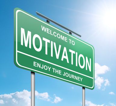 Illustration depicting a green roadsign with a motivation concept. Blue sky background.