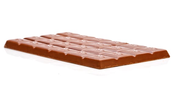 Milk chocolate bar isolated on white background. Side view.