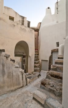 Village houses with staircases in Santorini Emporio