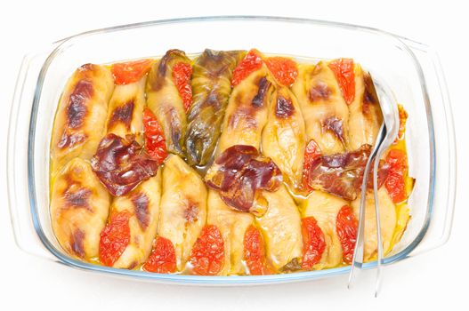 Stuffed cabbage rolls isolated on the white background