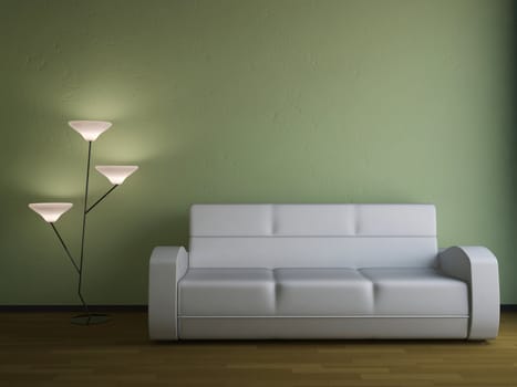 The sofa and the lamp near a wall