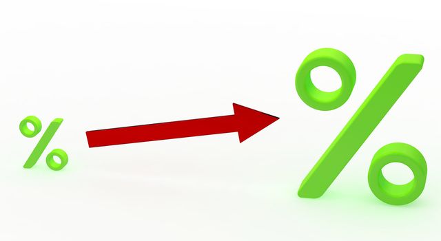Green percent and red arrow on a white background
