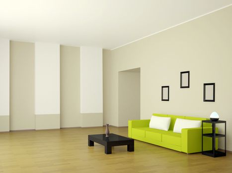 The interior of the room with the white couch