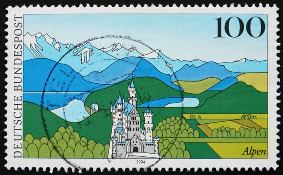 GERMANY - CIRCA 1994: a stamp printed in the Germany shows Bavarian Alps, Scenic Region in Germany, circa 1994
