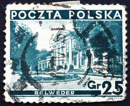 POLAND - CIRCA 1935: a stamp printed in the Poland shows Belweder Palace, Warsaw, circa 1935