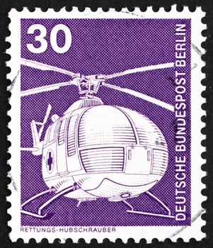 GERMANY - CIRCA 1975: a stamp printed in the Germany shows Rescue Helicopter, circa 1975