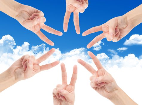 Hands of teamwork , forming the star shape