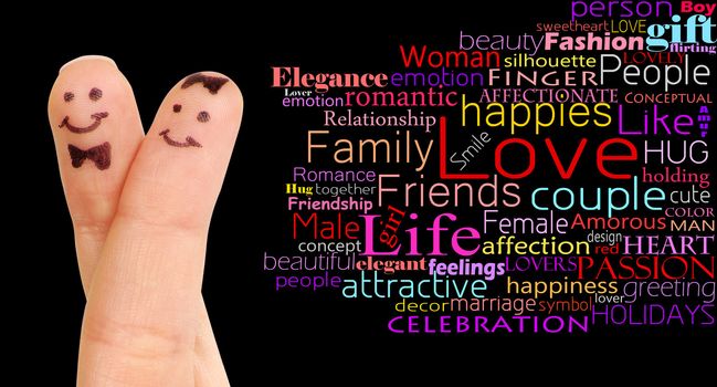Painted couple of finger smiley isolated on black