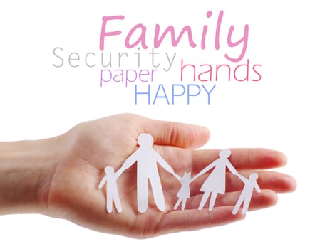 Paper family in hands isolated on white background