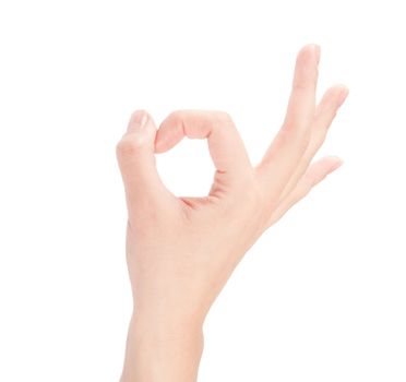 Hand OK sign isolated on white background