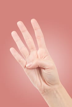 Hand Gesture - Number Four isolated on white