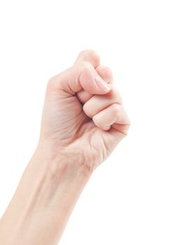 Fist. Gesture of the hand on pink background.