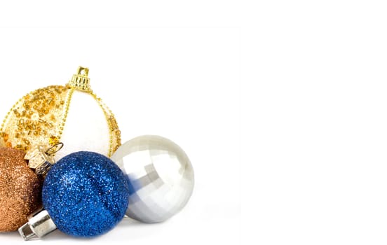 Christmas card. Four spheres on a white background