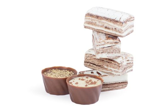 Chocolate and sweets over white