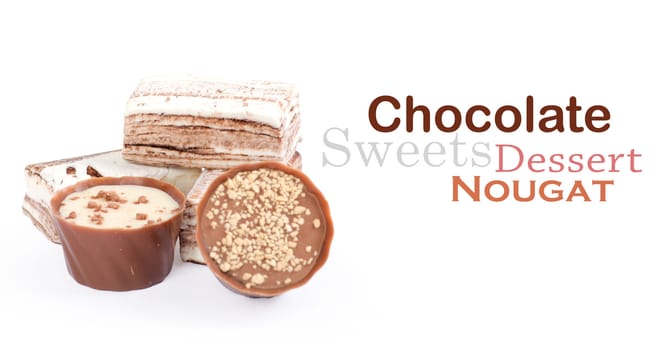 Chocolate and nuts over white