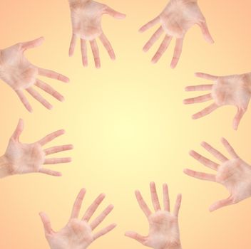Circle made of hands isolated on beautiful background