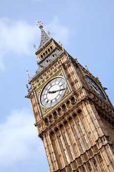 Close up of Big Ben Clock Tower Against Blue Sky England United Kingdom