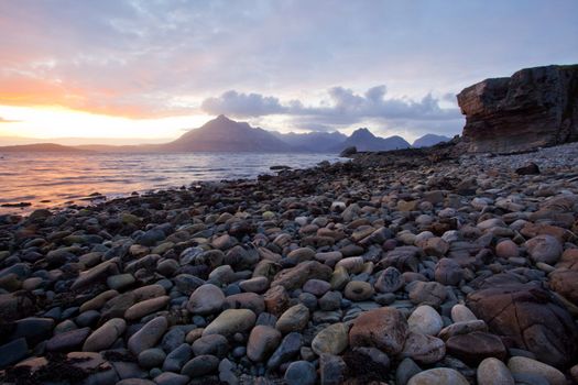 Beautiful Sunset at Stony Beach Elgol Isle of Skye Highland Scotland