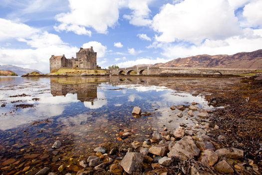 Reflection of Eilean Donan Castle, Highland Scotland UK