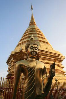 Golden Pagoda and Buddha in Thailand