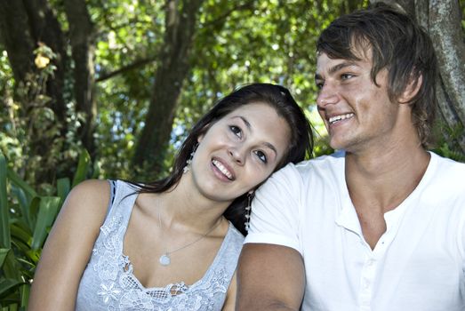 a Beautiful young couple having fun outdoors