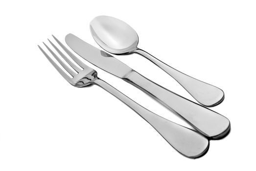Cutlery - fork knife and spoon on white