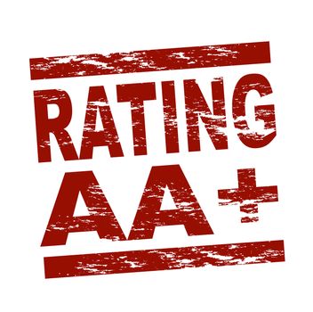 Stylized red stamp showing the term Rating AA+. All on white background.
