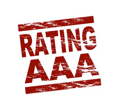 Stylized red stamp showing the term Rating AAA. All on white background.