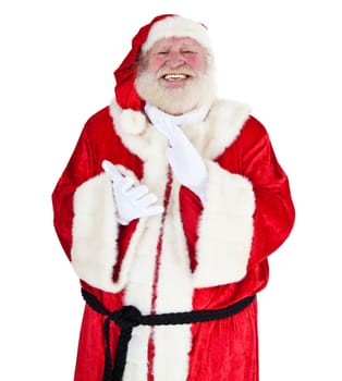 Santa Claus in authentic look clapping hands. All on white background.