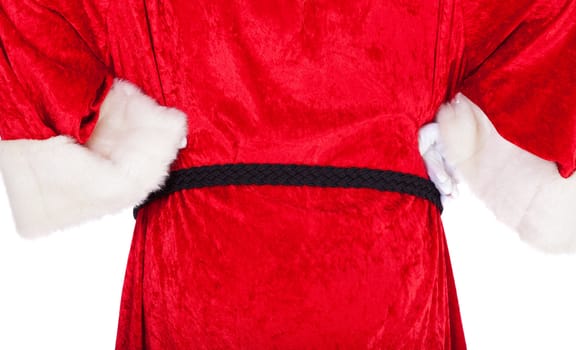 Rear view of Santa Claus in authentic look. All on white background.
