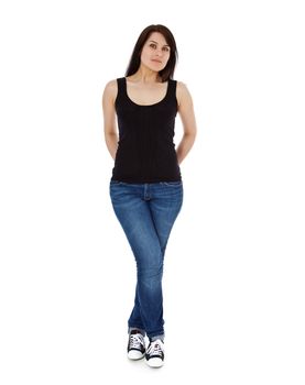 Full length shot of an attractive young woman. All on white background.