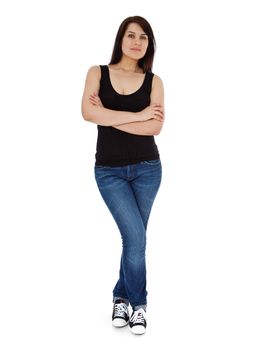 Full length shot of an attractive young woman. All on white background.