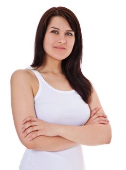 Attractive young woman. All on white background.