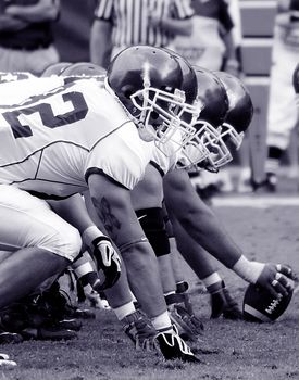 American Football, Offensive Linemen, Concept: Move Forward, Hike the Ball Black and white photo