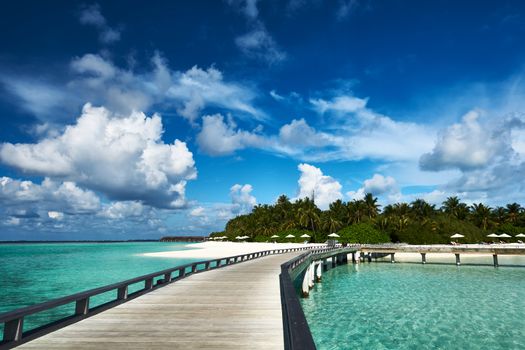 Beautiful beach with jetty at Maldives