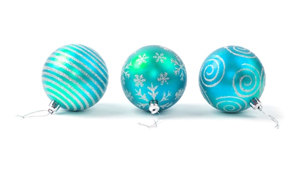blue christmas balls isolated on white