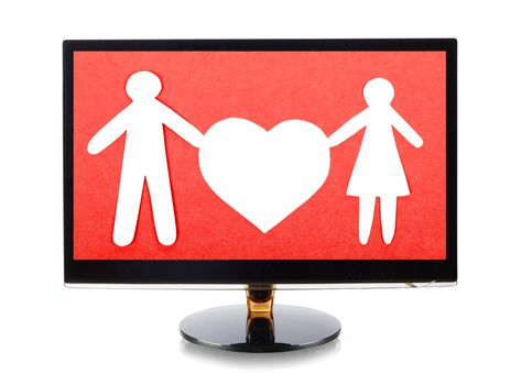 paper family in monitor isolated on white