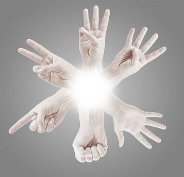 Counting man hands (0 to 5) isolated on white background