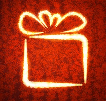 Christmas illustration with gift box on red background