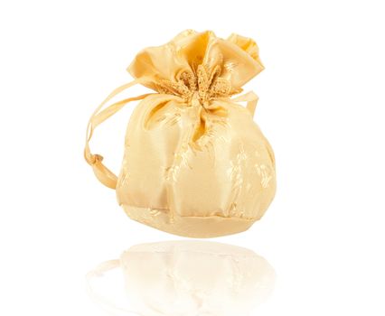 Gold christmas bag with present