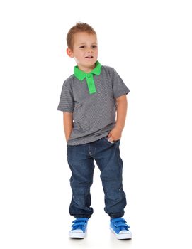 Full length shot of a cute little boy. All isolated on white background.